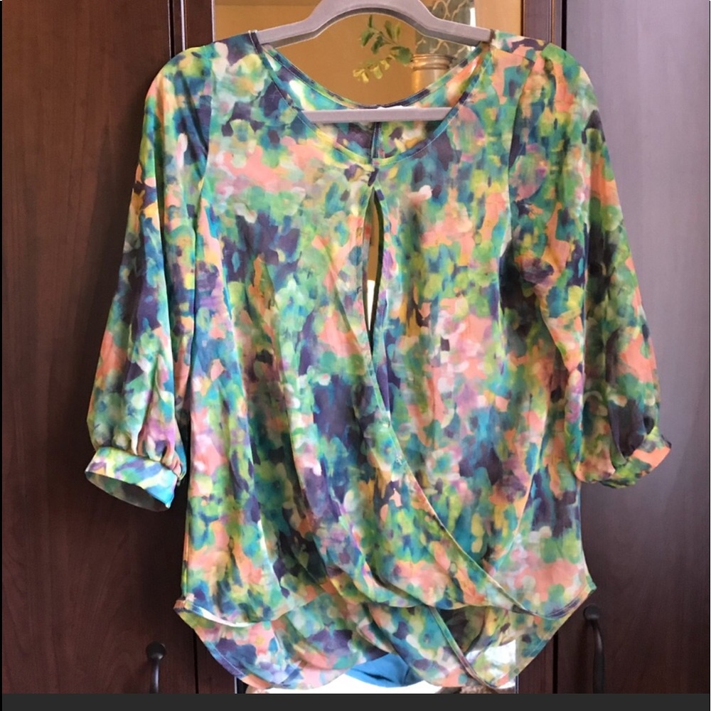 Lush Watercolor Open Front Blouse